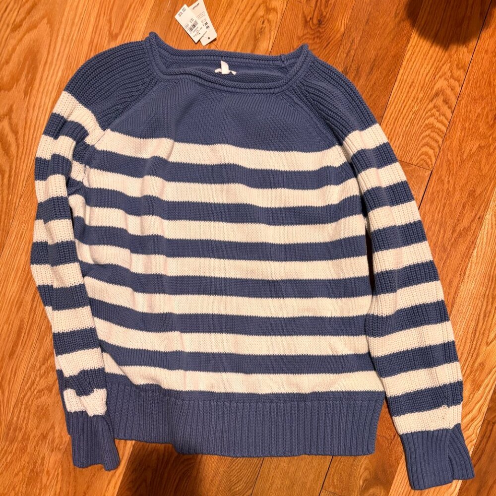 Aerie Striped Knit Sweater NWT Blue White Size Small | Cozy Chunky Pullover